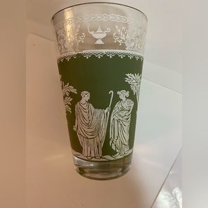 VINTAGE Hellenic Tumbler Glass Green Grecian Jeanette Jasperware